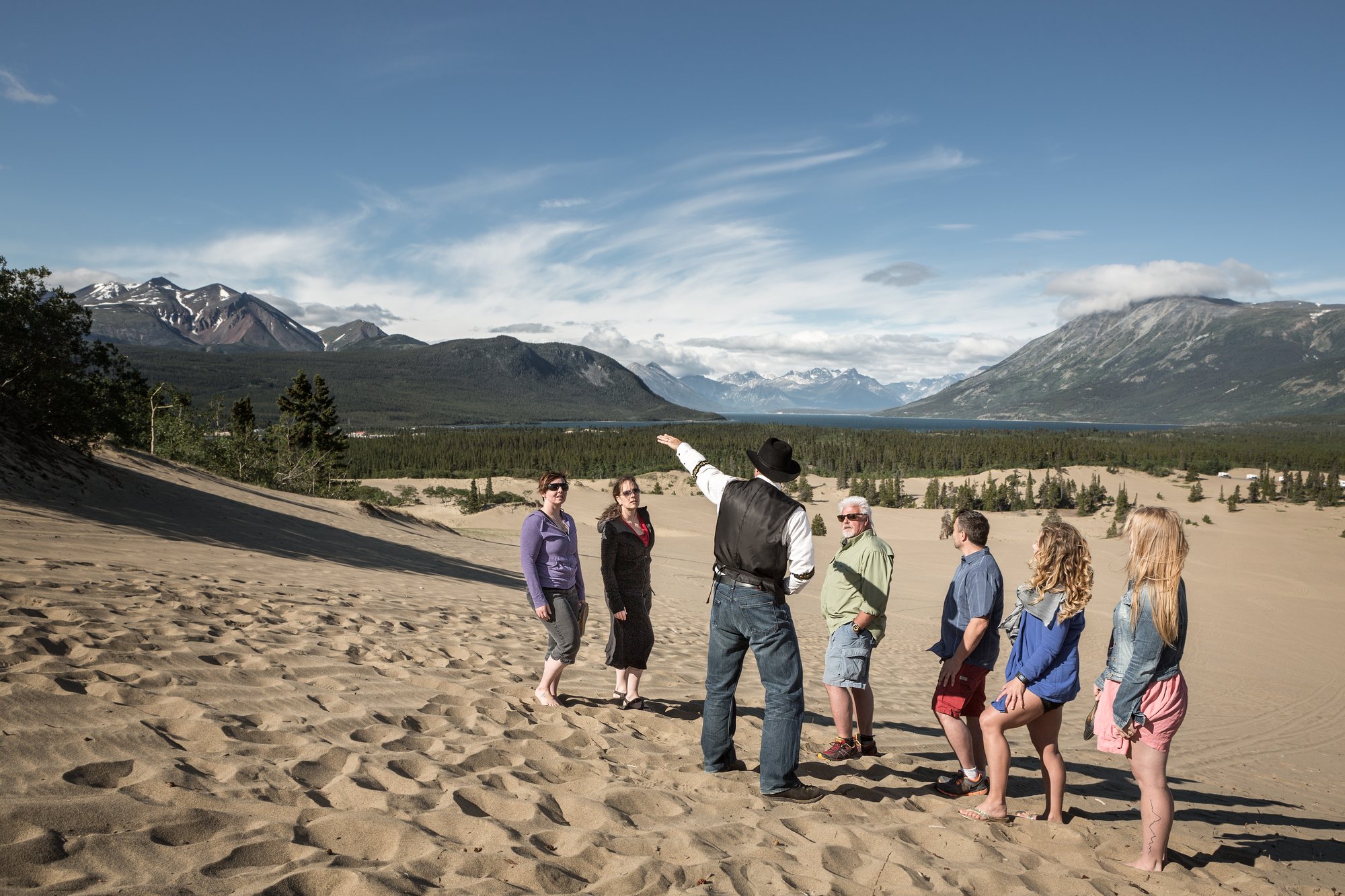 Tour guide explaining history at Carcross Desert, Yukon GBP_20150627_003 Tour guide explaining history at Carcross Desert, Yukon GBP_20150627_003